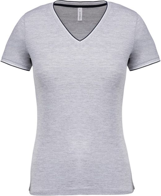 T-Shirt in piquet con scollo a V da donna