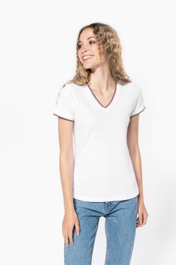 T-Shirt in piquet con scollo a V da donna