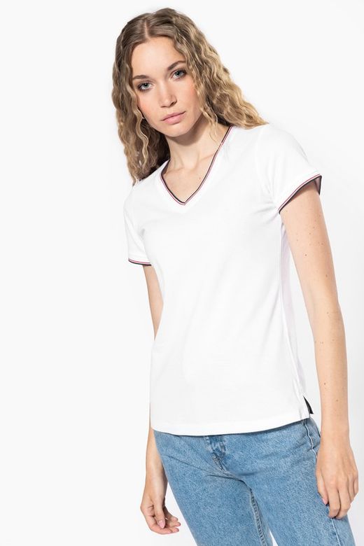 T-Shirt in piquet con scollo a V da donna