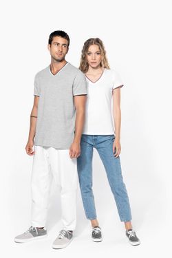 T-Shirt in piquet con scollo a V da donna