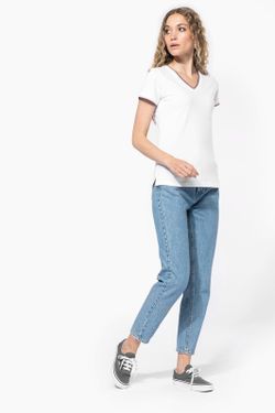 T-Shirt in piquet con scollo a V da donna