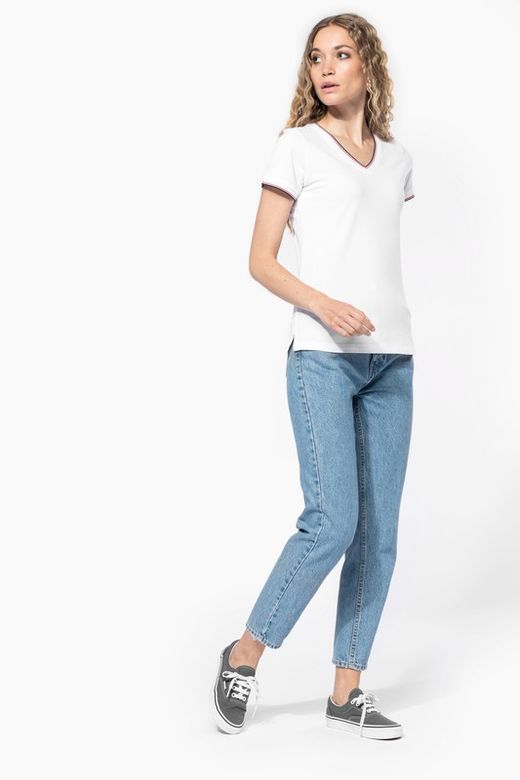 T-Shirt in piquet con scollo a V da donna