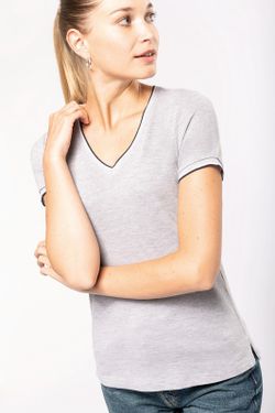 T-Shirt in piquet con scollo a V da donna