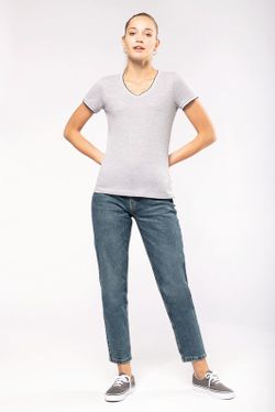 T-Shirt in piquet con scollo a V da donna