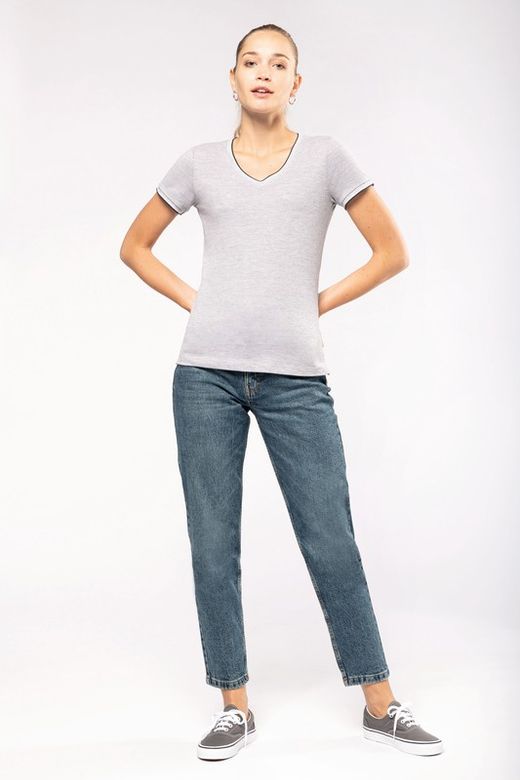 T-Shirt in piquet con scollo a V da donna