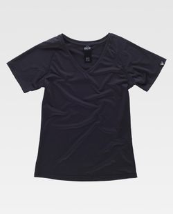 Damen Sport Kurzarm T-Shirt mit V-Ausschnitt Schwarz