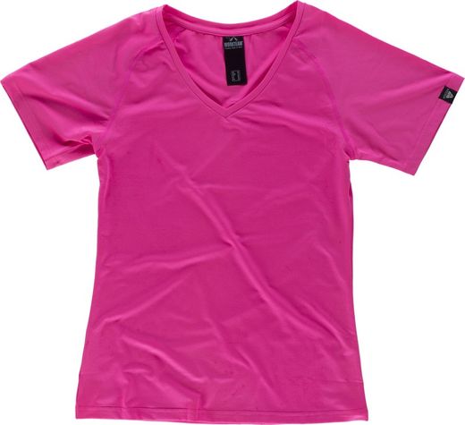 Women's sports short-sleeved V-neck shirt Fluor Pink