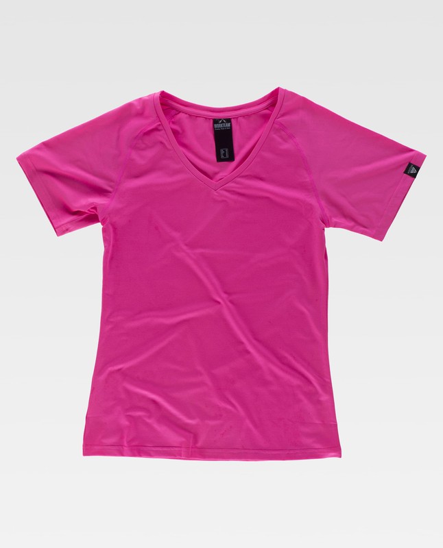 Camiseta deporte de mujer manga corta Rosa Flúor — Maxport Vestuario Laboral
