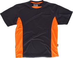Camiseta linea 6, tipo malla con manga corta Negro / Naranja