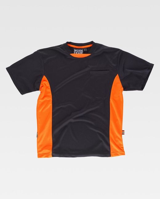 Linie 6 T-Shirt, Mesh-Typ, Kurzarm, zweifarbig Schwarz Orange AV