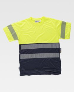 Kombiniertes Kurzarmhemd ohne Taschen mit zwei diskontinuierlichen reflektierenden Bändern Navy Yellow AV