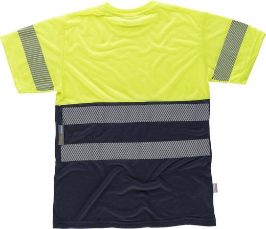 Kombiniertes Kurzarmhemd ohne Taschen mit zwei diskontinuierlichen reflektierenden Bändern Navy Yellow AV