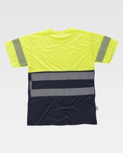 Kombiniertes Kurzarmhemd ohne Taschen mit zwei diskontinuierlichen reflektierenden Bändern Navy Yellow AV