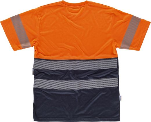 Kombiniertes Kurzarmhemd ohne Taschen mit zwei diskontinuierlichen reflektierenden Bändern Navy Orange AV
