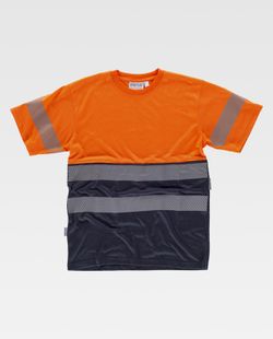 Kombiniertes Kurzarmhemd ohne Taschen mit zwei diskontinuierlichen reflektierenden Bändern Navy Orange AV