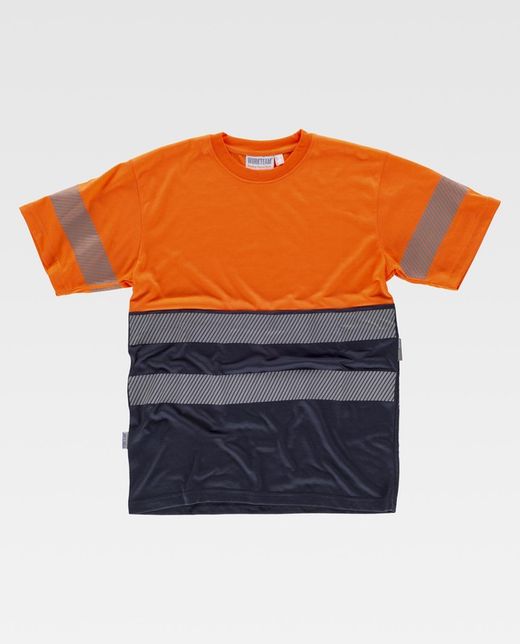 Kombiniertes Kurzarmhemd ohne Taschen mit zwei diskontinuierlichen reflektierenden Bändern Navy Orange AV