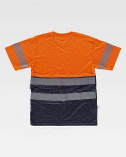 Kombiniertes Kurzarmhemd ohne Taschen mit zwei diskontinuierlichen reflektierenden Bändern Navy Orange AV