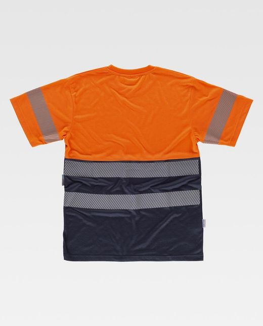 Kombiniertes Kurzarmhemd ohne Taschen mit zwei diskontinuierlichen reflektierenden Bändern Navy Orange AV