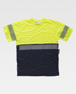 Kurzärmliges kombiniertes Hemd ohne Taschen mit diskontinuierlichem Reflexstreifen Navy Yellow AV