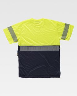 Kurzärmliges kombiniertes Hemd ohne Taschen mit diskontinuierlichem Reflexstreifen Navy Yellow AV