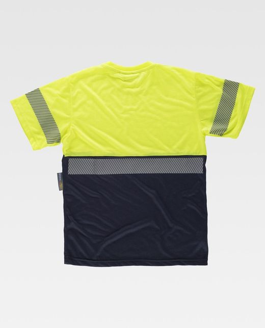 Kurzärmliges kombiniertes Hemd ohne Taschen mit diskontinuierlichem Reflexstreifen Navy Yellow AV