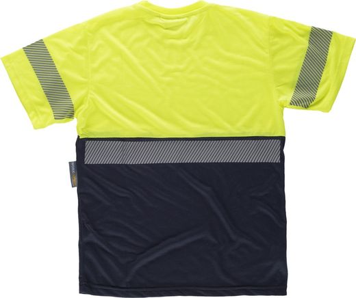 Kurzärmliges kombiniertes Hemd ohne Taschen mit diskontinuierlichem Reflexstreifen Navy Yellow AV