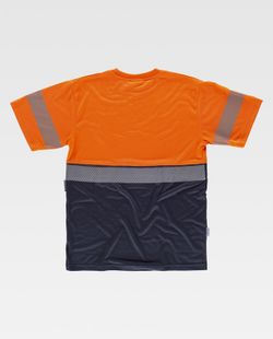 Kurzärmliges kombiniertes Hemd ohne Taschen mit diskontinuierlichem Reflexstreifen Navy Orange AV