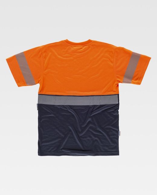 Kurzärmliges kombiniertes Hemd ohne Taschen mit diskontinuierlichem Reflexstreifen Navy Orange AV