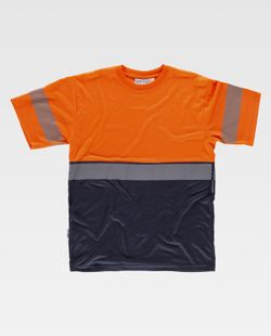 Kurzärmliges kombiniertes Hemd ohne Taschen mit diskontinuierlichem Reflexstreifen Navy Orange AV