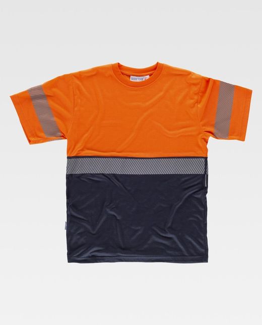 Kurzärmliges kombiniertes Hemd ohne Taschen mit diskontinuierlichem Reflexstreifen Navy Orange AV