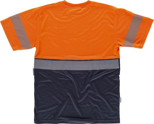 Kurzärmliges kombiniertes Hemd ohne Taschen mit diskontinuierlichem Reflexstreifen Navy Orange AV