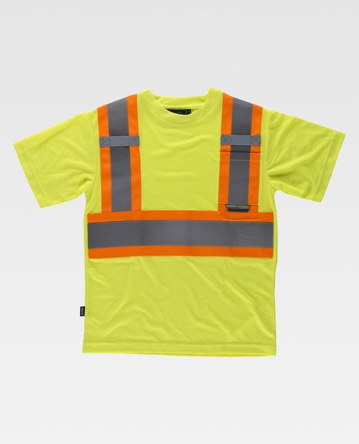 Kurzarm-T-Shirt mit kombinierten reflektierenden Bändern Gelb AV Orange AV