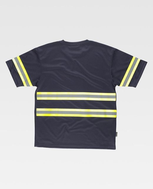 Kurzarm-T-Shirt, Rundhalsausschnitt, kombinierte reflektierende Bänder Navy Yellow AV