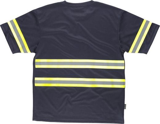 Kurzarm-T-Shirt, Rundhalsausschnitt, kombinierte reflektierende Bänder Navy Yellow AV