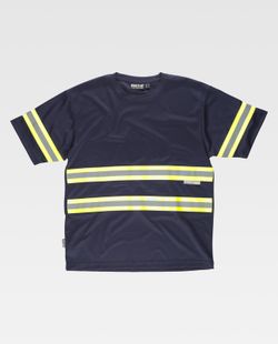 Kurzarm-T-Shirt, Rundhalsausschnitt, kombinierte reflektierende Bänder Navy Yellow AV