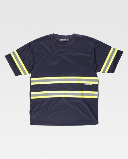Kurzarm-T-Shirt, Rundhalsausschnitt, kombinierte reflektierende Bänder Navy Yellow AV