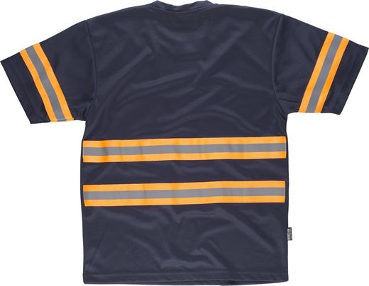 Kurzarm-T-Shirt, Rundhalsausschnitt, kombinierte reflektierende Bänder Navy Orange AV