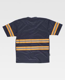 Kurzarm-T-Shirt, Rundhalsausschnitt, kombinierte reflektierende Bänder Navy Orange AV