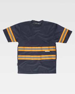 Kurzarm-T-Shirt, Rundhalsausschnitt, kombinierte reflektierende Bänder Navy Orange AV