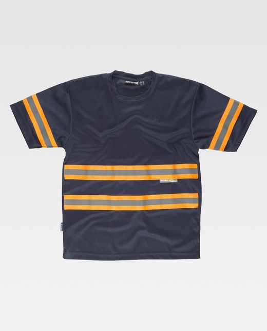 Kurzarm-T-Shirt, Rundhalsausschnitt, kombinierte reflektierende Bänder Navy Orange AV