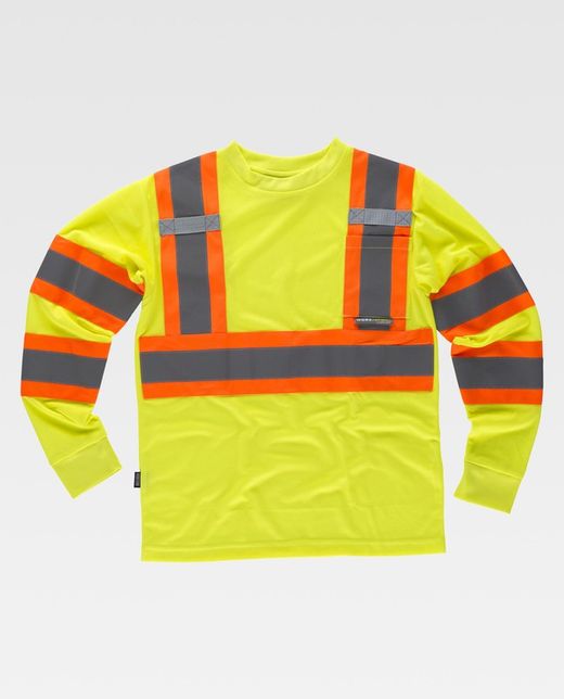 Langärmliges T-Shirt mit kombinierten reflektierenden Bändern Gelb AV Orange AV