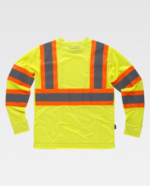 Langärmliges T-Shirt mit kombinierten reflektierenden Bändern Gelb AV Orange AV