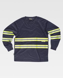 Langärmliges T-Shirt, Rundhalsausschnitt, kombinierte reflektierende Bänder Navy Yellow AV