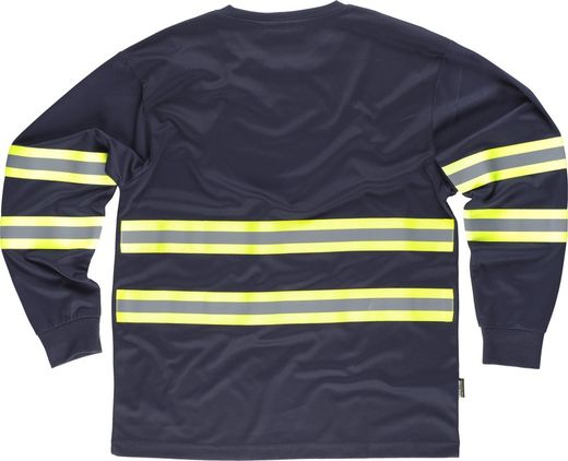 Langärmliges T-Shirt, Rundhalsausschnitt, kombinierte reflektierende Bänder Navy Yellow AV