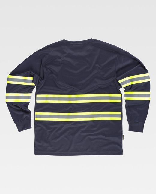 Langärmliges T-Shirt, Rundhalsausschnitt, kombinierte reflektierende Bänder Navy Yellow AV