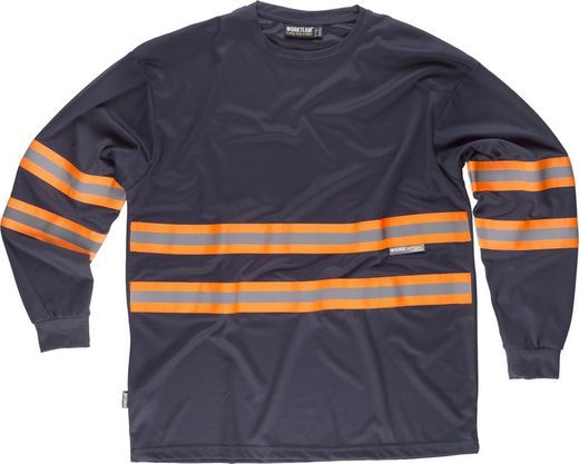 T-shirt à manches longues, col rond, bandes réfléchissantes combinées Navy Orange AV