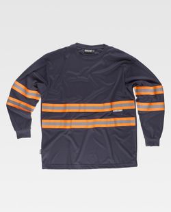 Langarm-T-Shirt, Rundhalsausschnitt, kombinierte reflektierende Bänder Navy Orange AV