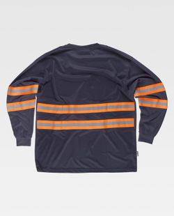 Langarm-T-Shirt, Rundhalsausschnitt, kombinierte reflektierende Bänder Navy Orange AV