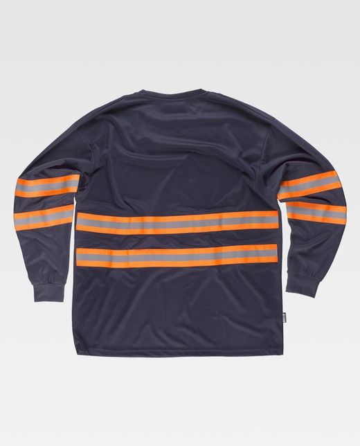 Langarm-T-Shirt, Rundhalsausschnitt, kombinierte reflektierende Bänder Navy Orange AV