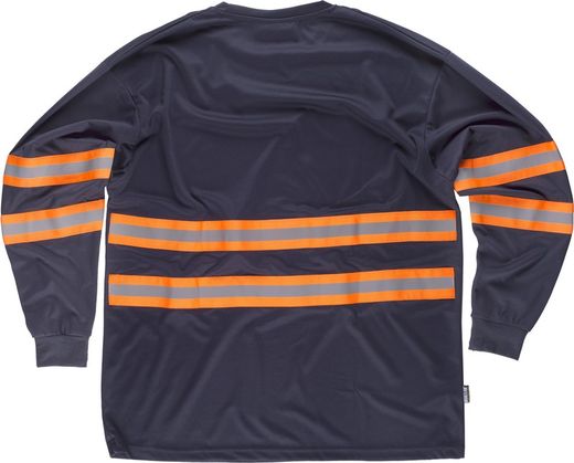 Langarm-T-Shirt, Rundhalsausschnitt, kombinierte reflektierende Bänder Navy Orange AV